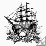 Tattoo sketch, old pirate ship sailing with t… – style Jaeger Simple – tattoo sketch (18.11.2025 16:23)