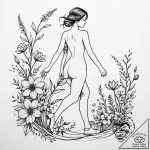 Tattoo sketch, sophie walking through flowers… – style Jaeger Simple – tattoo sketch (18.11.2025 16:47)