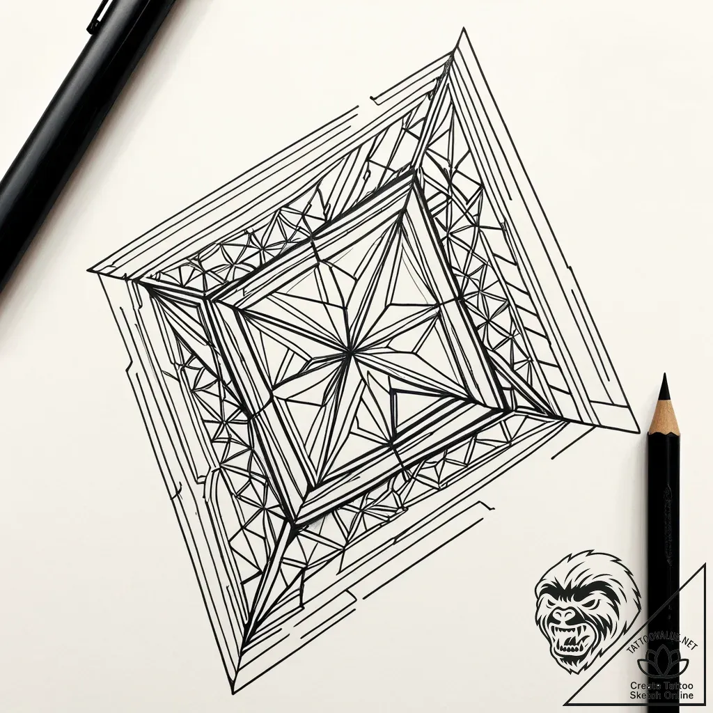 The stark, geometric interior of a modern art... - style Jaeger Simple - tattoo sketch (18.11.2025 17:40)