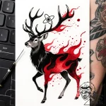 Atomic stag surrounded by glitch fire, artist… – style Flux Inscriptions – tattoo sketch (18.11.2025 19:45)