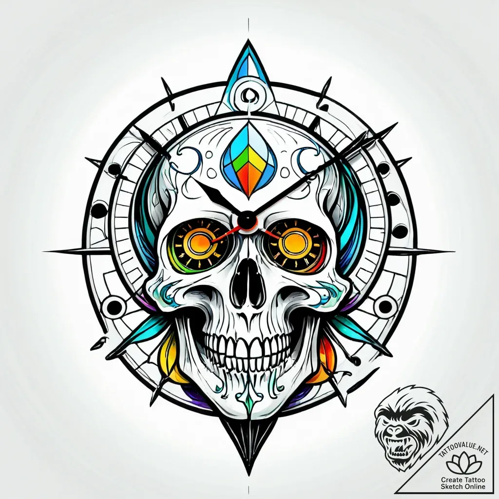 Tat tattoo sketch, skull clock with spiral me... - style Jagger Old - tattoo sketch (18.11.2025 20:45)