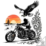 Tat tattoo sketch, biker riding through deser… – style Flux Inscriptions – tattoo sketch (18.11.2025 21:05)