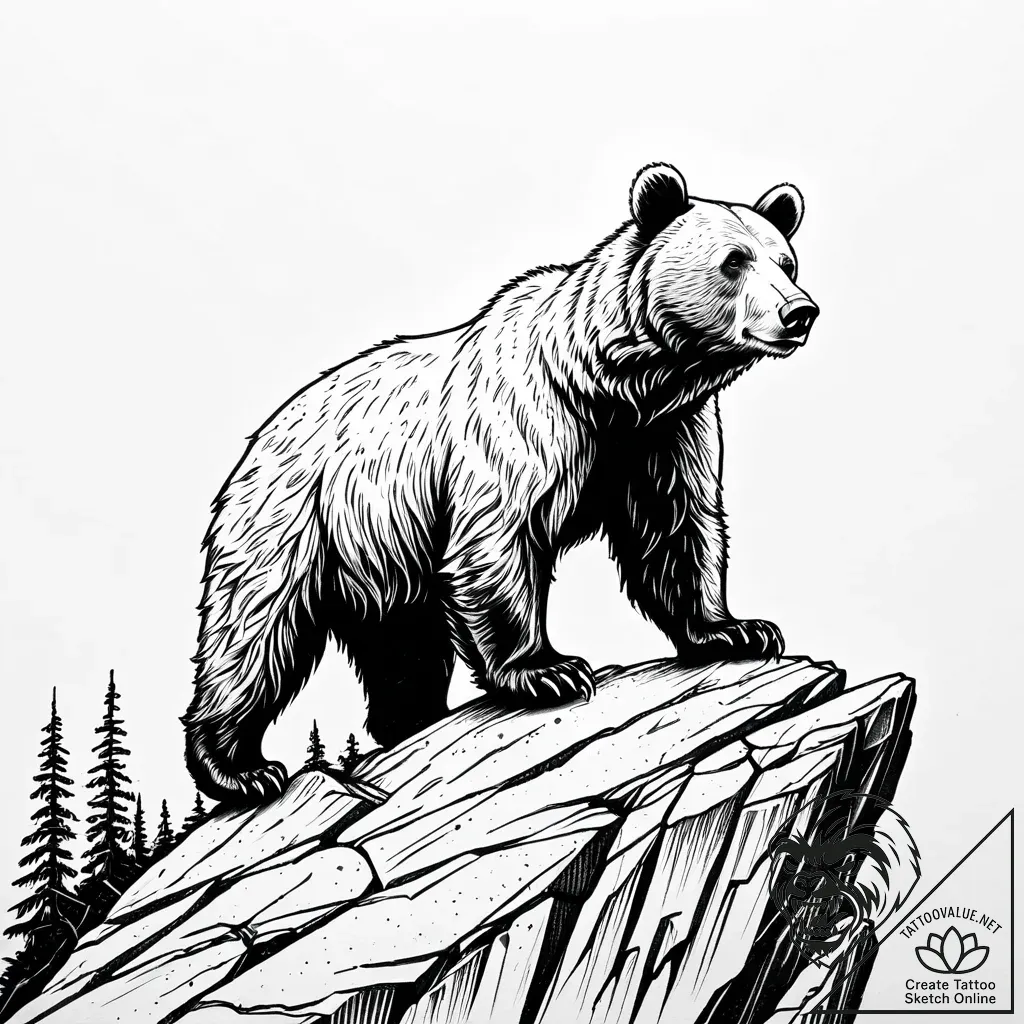 Tattoo sketch, kenai standing on rock cliff,... - style Jaeger Simple - tattoo sketch (18.11.2025 21:24)