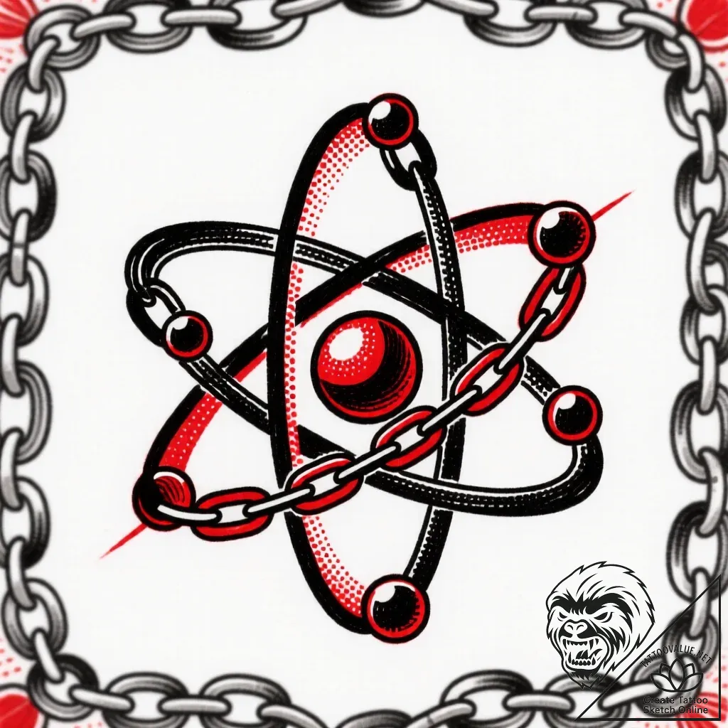 Atomic chains radiating neon light, tattoo li... - style Flux Inscriptions - tattoo sketch (18.11.2025 23:45)