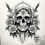 Ice veil hiding ancient blade, ink illustrati… – style Jaeger Simple – tattoo sketch (19.11.2025 00:05)
