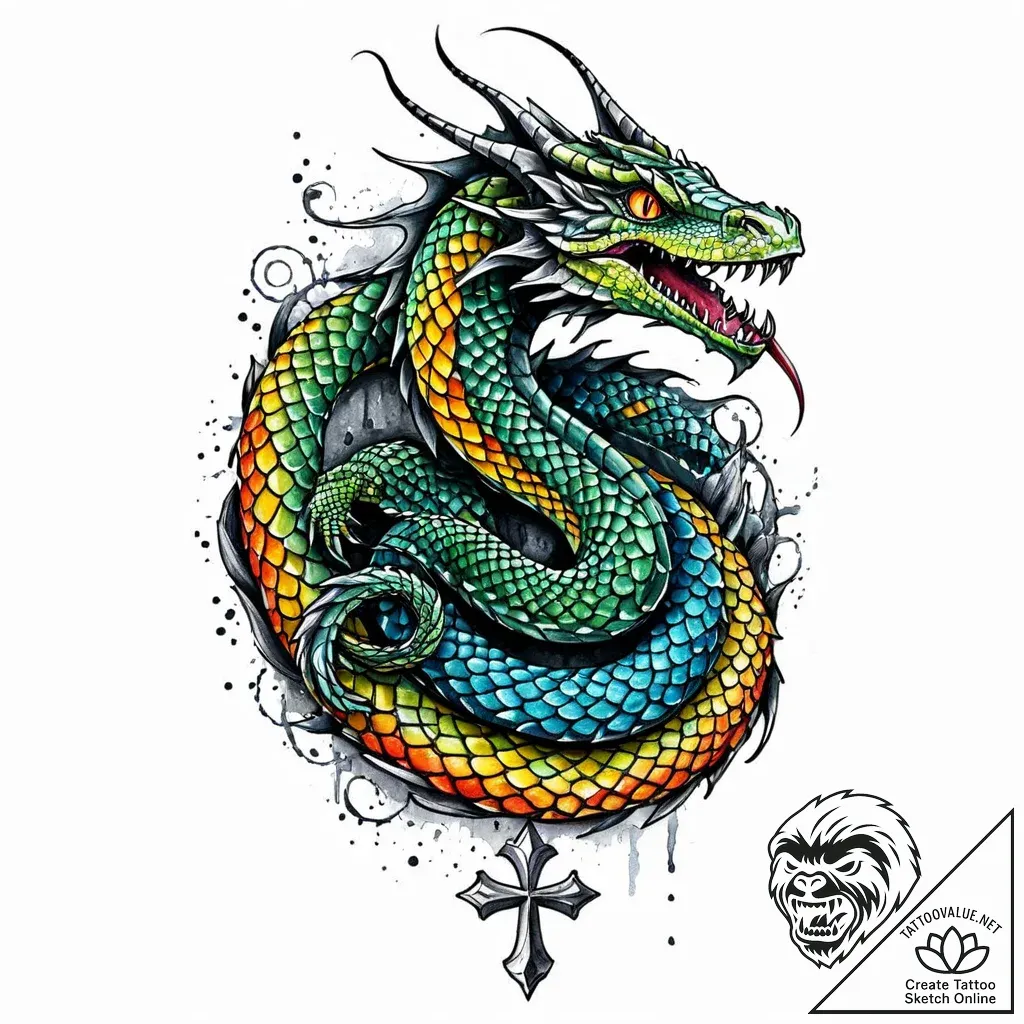 Tat tattoo sketch, basilisk serpent coiling w... - style Jaeger Mini - tattoo sketch (19.11.2025 00:25)