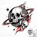 Orrery (model of the solar system) with plane… – style Flux Inscriptions – tattoo sketch (19.11.2025 01:05)