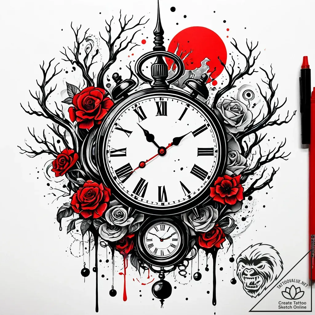 Tat tattoo sketch, surreal floating clock mel... - style Jaeger Simple - tattoo sketch (19.11.2025 01:24)