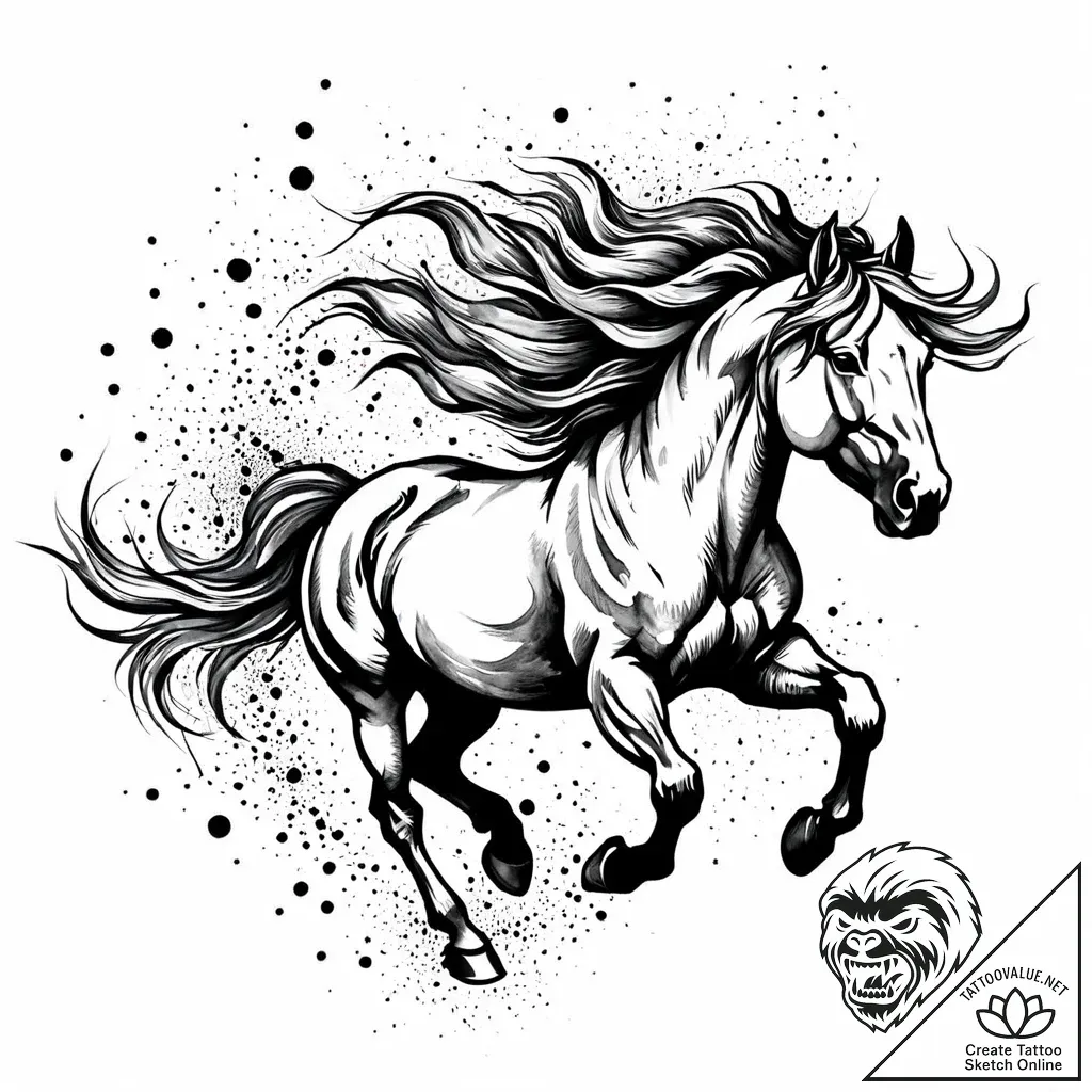 Tattoo sketch, wild horse galloping with wind... - style Jaeger Mini - tattoo sketch (19.11.2025 01:45)