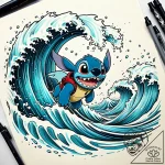 Tattoo sketch, lilo surrounded by ocean waves… – style Jaeger Simple – tattoo sketch (19.11.2025 02:44)