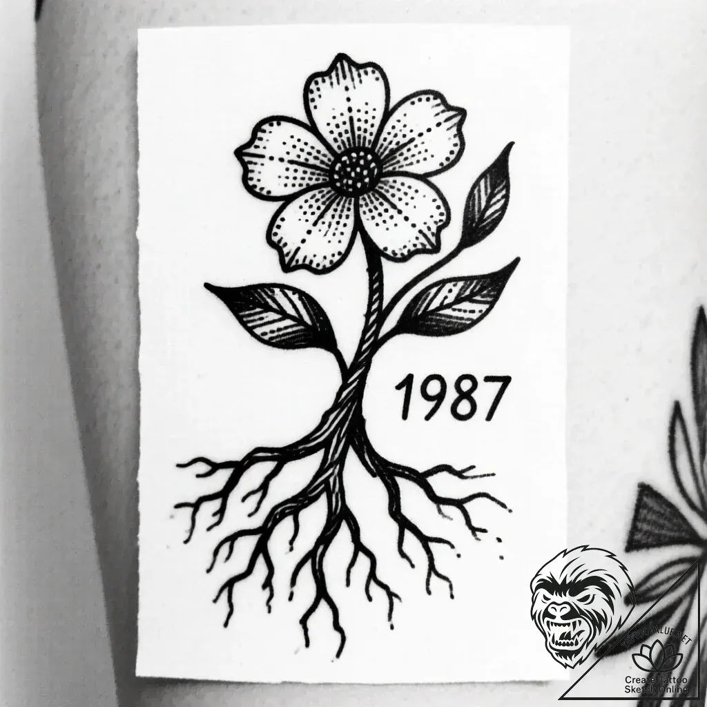 Tattoo design a delicate flower with roots in... - style Flux Inscriptions - tattoo sketch (19.11.2025 03:45)