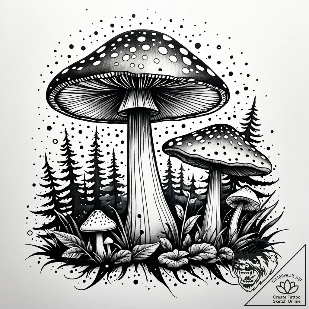 Tattoo sketch a glowing 1up mushroom with a m... - style Jaeger Simple - tattoo sketch (19.11.2025 04:05)