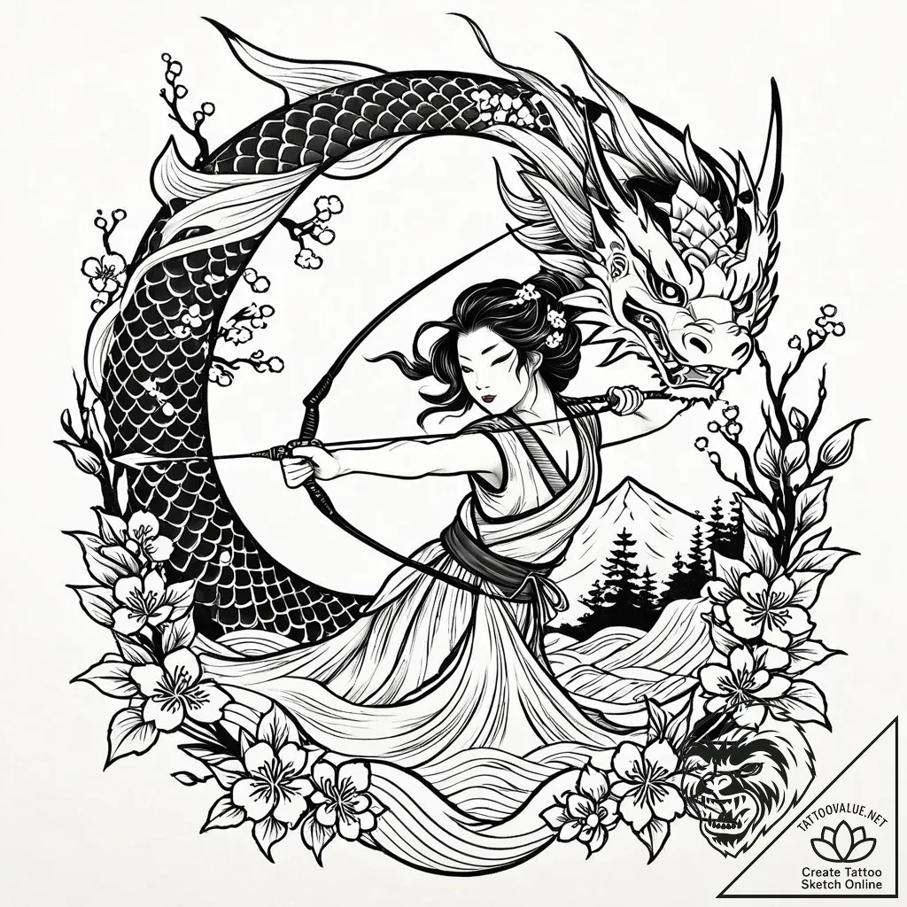 Tattoo sketch, merida shooting arrow through... - style Jaeger Mini - tattoo sketch (19.11.2025 05:45)