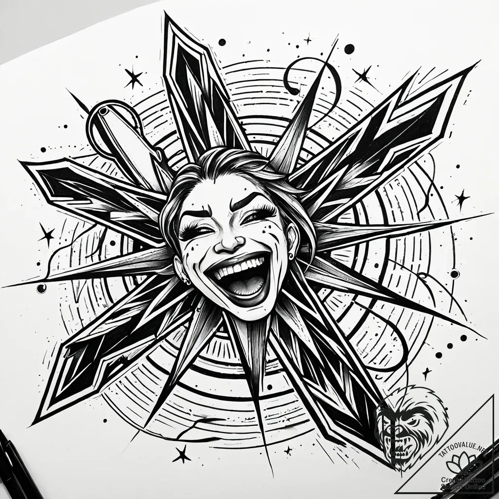 Tattoo sketch, flash in mid-laugh with slow m... - style Jaeger Simple - tattoo sketch (19.11.2025 06:44)