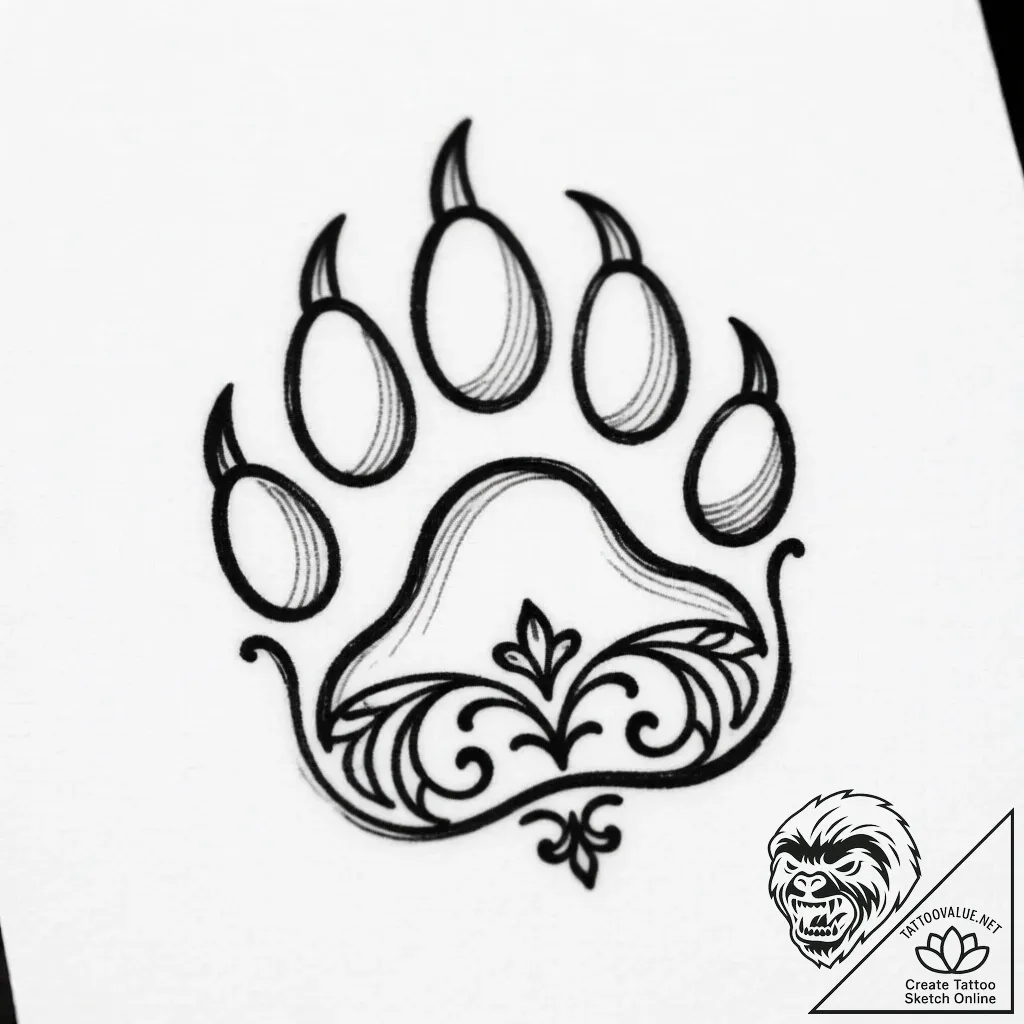 Bear's paw, tattoo sketch design, minimalist... - style Flux Inscriptions - tattoo sketch (19.11.2025 09:05)