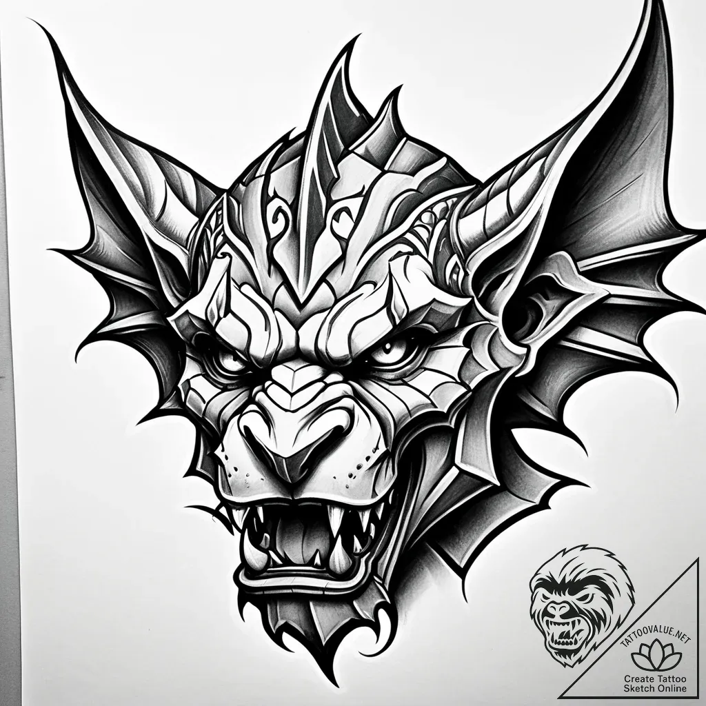 гаргулья, artistic tattoo sketch, on a clean... - style Jaeger Simple - tattoo sketch (19.11.2025 12:05)