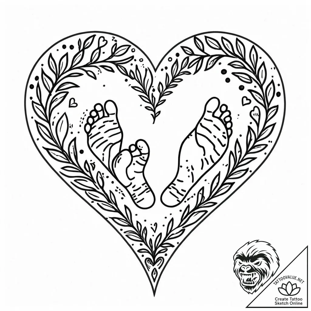 Tattoo design a heart made of tiny footprints... - style Jaeger Mini - tattoo sketch (19.11.2025 12:25)