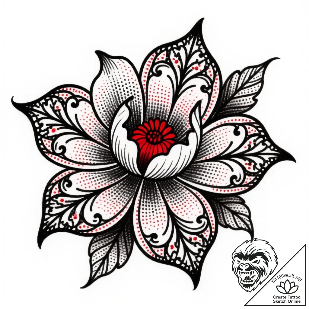 Tattoo sketch a blooming flower with subtle l... - style Flux Inscriptions - tattoo sketch (19.11.2025 15:45)