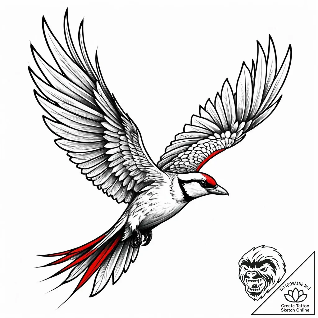 A whimsical bird taking flight, freedom,, tat... - style Jaeger Mini - tattoo sketch (19.11.2025 16:25)