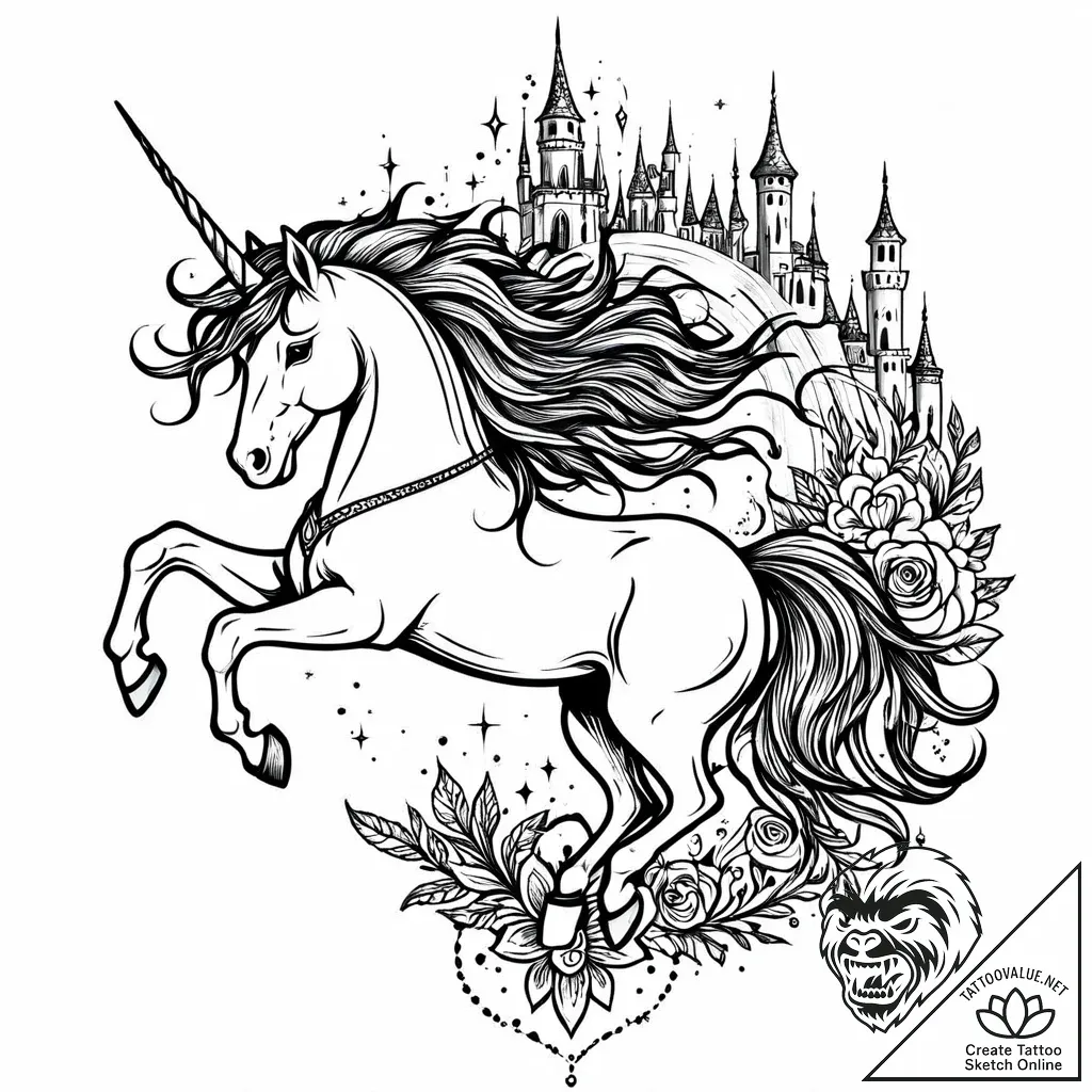 Tattoo sketch, ian riding magical unicorn, dr... - style Jaeger Mini - tattoo sketch (19.11.2025 18:45)