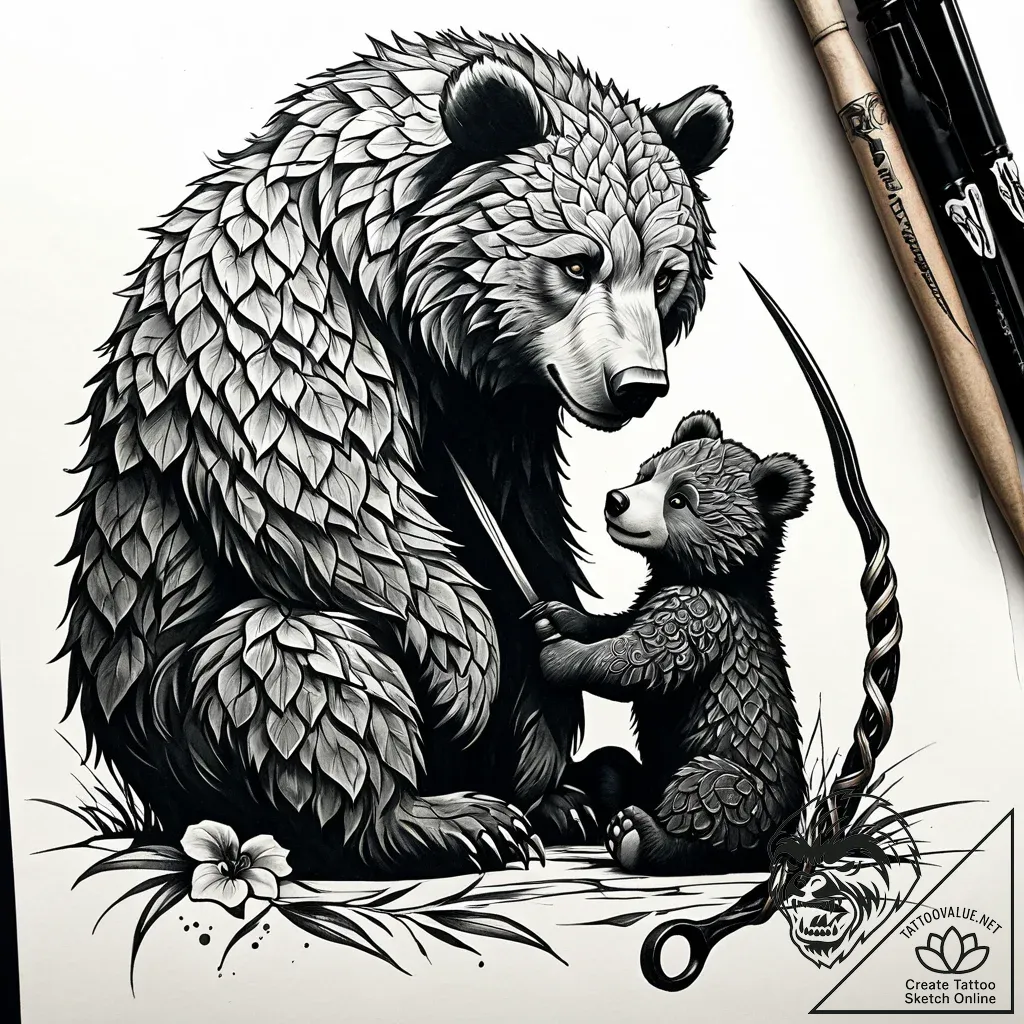 Tattoo sketch, merida and bear cub silhouette... - style Jaeger Simple - tattoo sketch (19.11.2025 21:04)