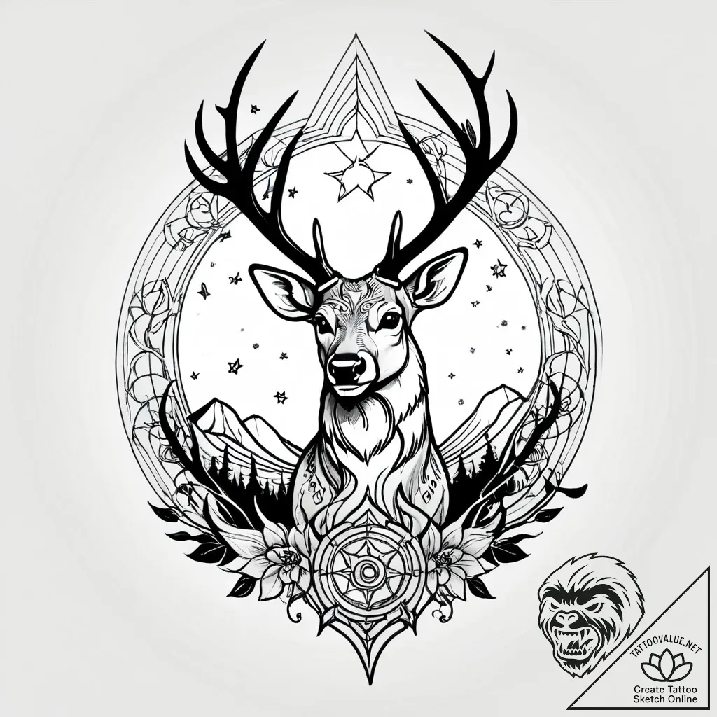 Tat tattoo sketch, celestial deer with glowin... - style Jagger Old - tattoo sketch (19.11.2025 23:05)