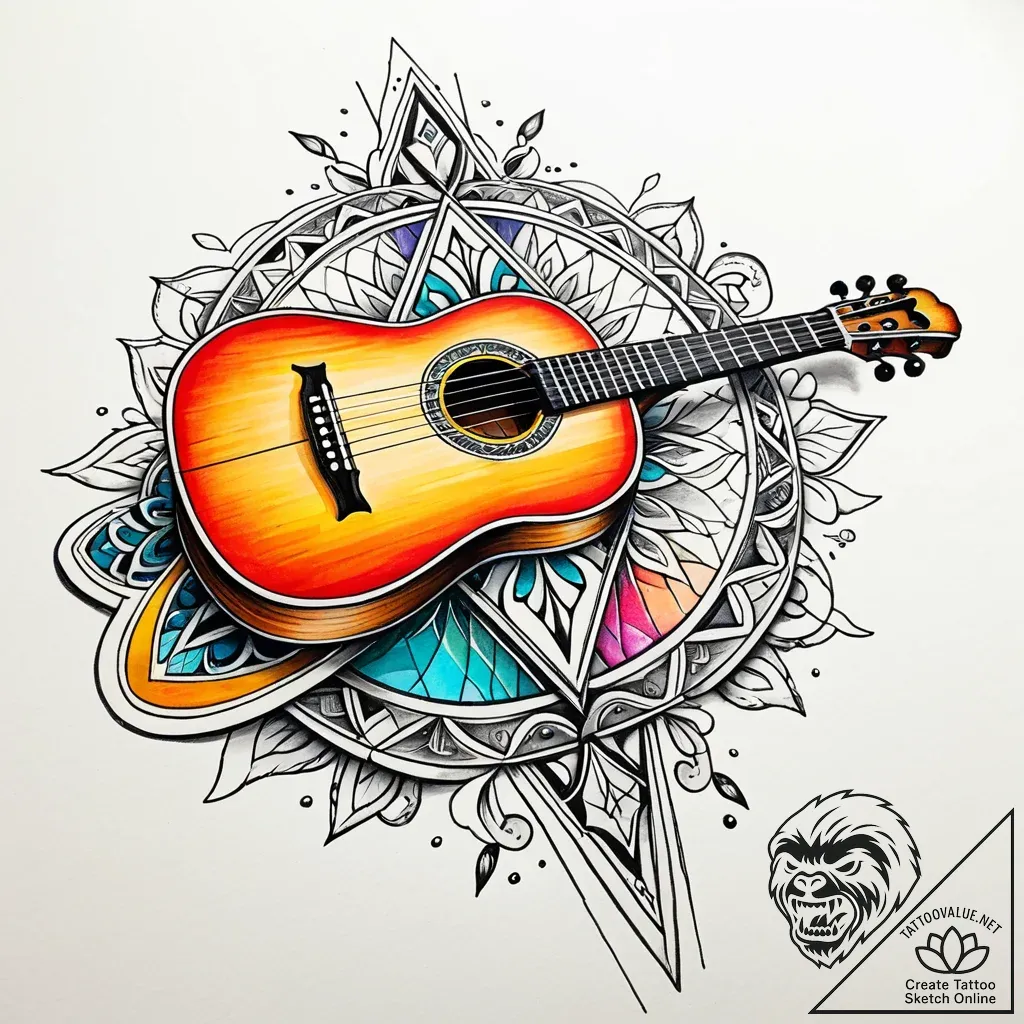 Lute made of polished, pale wood and silver s... - style Jaeger Simple - tattoo sketch (20.11.2025 01:05)