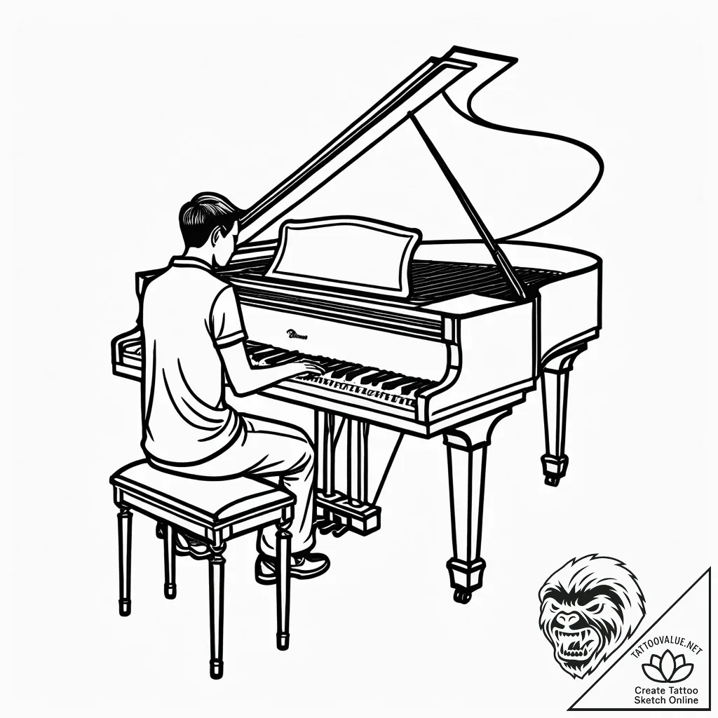A person playing a grand piano in an empty co... - style Jaeger Simple - tattoo sketch (20.11.2025 02:24)