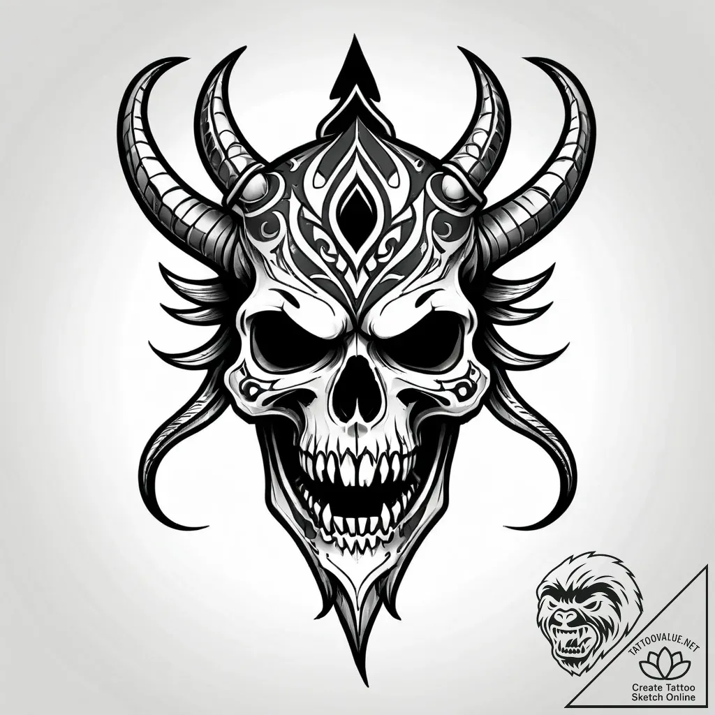 Tat tattoo sketch, skull masked with tribal w... - style Jagger Old - tattoo sketch (20.11.2025 03:05)