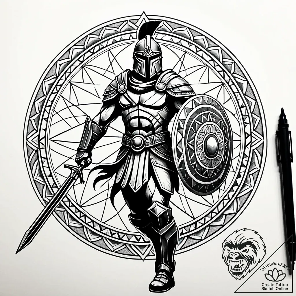 Tattoo design a spartan warrior's silhouette... - style Jaeger Simple - tattoo sketch (20.11.2025 03:45)