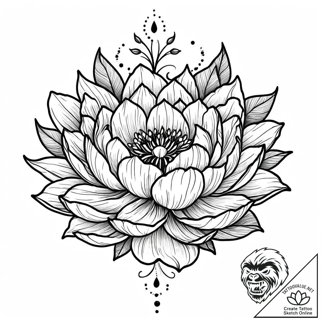 Tattoo design a blooming peony or lotus, larg... - style Jaeger Mini - tattoo sketch (20.11.2025 04:05)