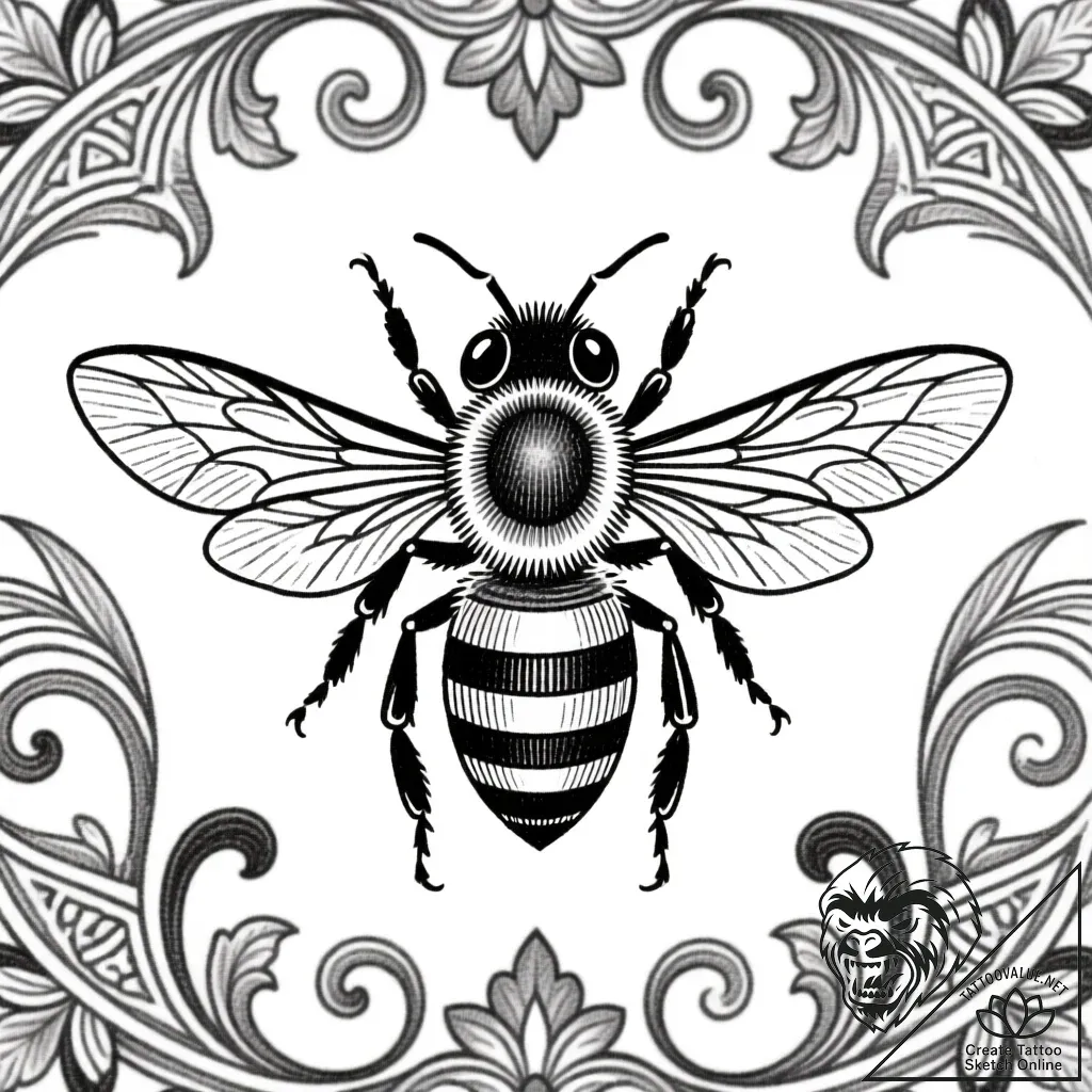 пчела, tattoo line art, black and white sketc... - style Flux Inscriptions - tattoo sketch (20.11.2025 04:45)