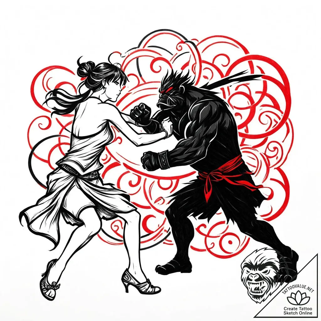 Tattoo sketch, grug and eep silhouette fighti... - style Jaeger Mini - tattoo sketch (20.11.2025 09:25)