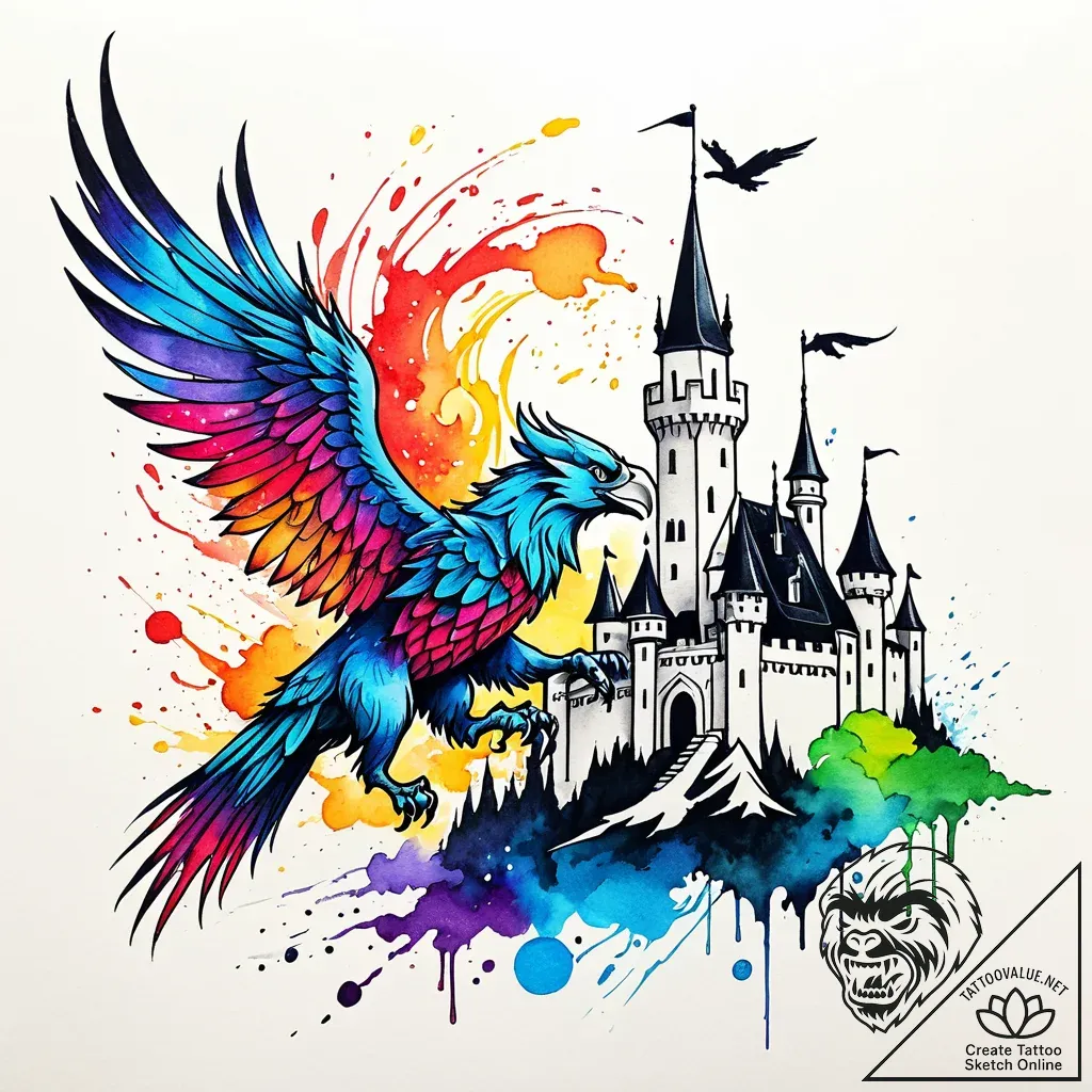 Tattoo sketch a stylized griffin flying over... - style Jaeger Simple - tattoo sketch (20.11.2025 10:24)