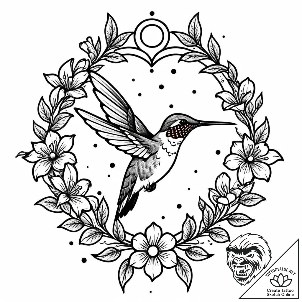 Tattoo sketch, thin line hummingbird hovering... - style Jaeger Mini - tattoo sketch (20.11.2025 10:45)