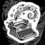 Tat tattoo sketch, typewriter with ink splatt… – style Flux Inscriptions – tattoo sketch (20.11.2025 11:25)