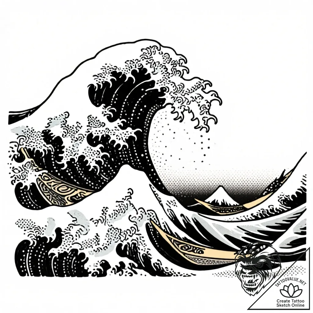 Tattoo design a powerful wave cresting, embod... - style Flux Inscriptions - tattoo sketch (20.11.2025 12:45)