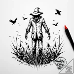 Scarecrow in a field, with crows perched on i… – style Jaeger Simple – tattoo sketch (20.11.2025 13:05)