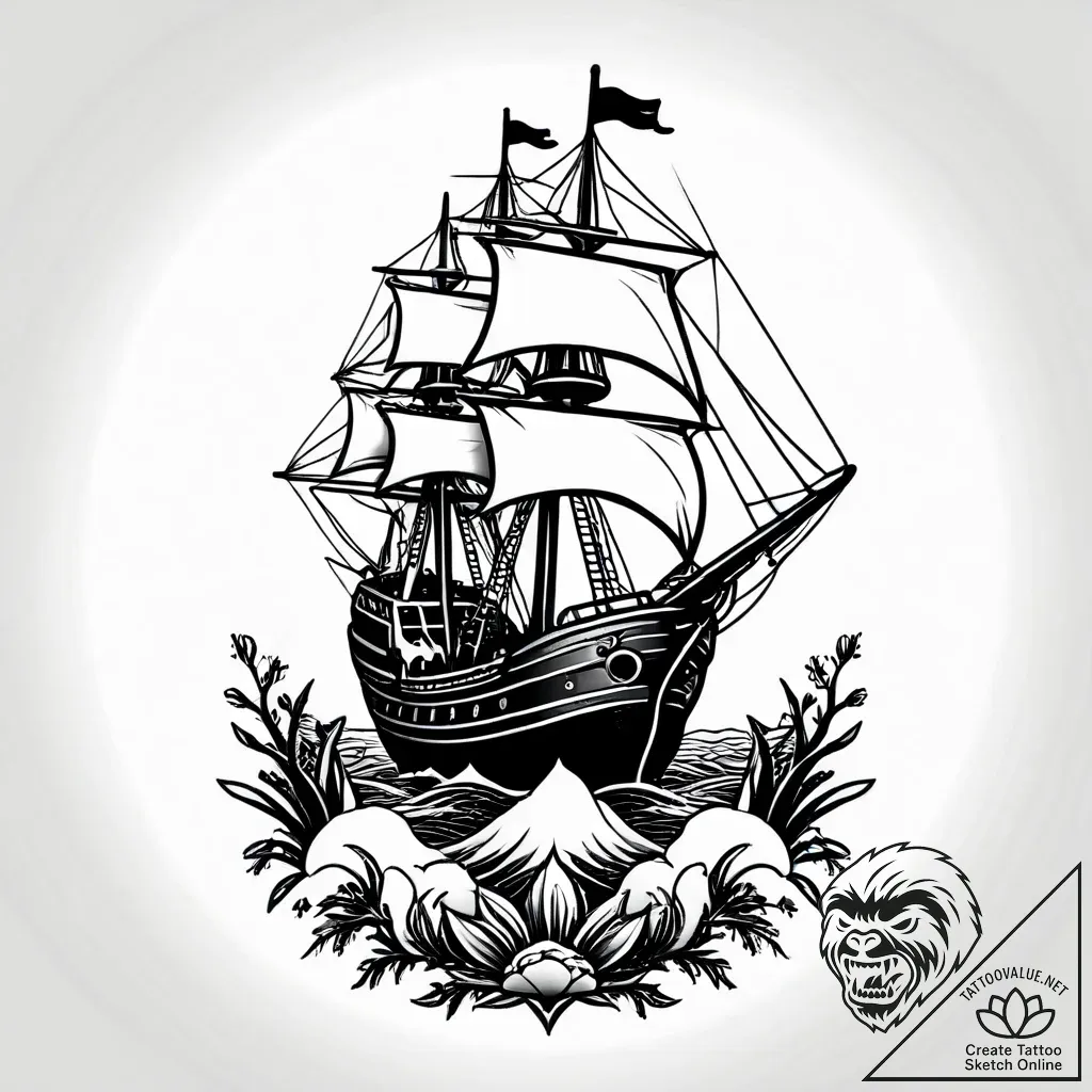 Wreck of a ship on the ocean floor, now a cor... - style Jagger Old - tattoo sketch (20.11.2025 13:45)