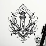 Torch beneath spectral arch, tattoo line art,… – style Jaeger Simple – tattoo sketch (20.11.2025 14:25)