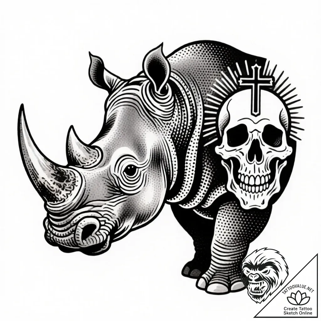 носорог, tattoo line art, chicano tattoo styl... - style Flux Inscriptions - tattoo sketch (20.11.2025 16:45)