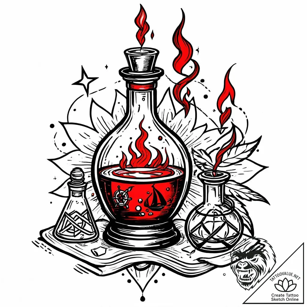 Tattoo sketch, asterix with potion bottle glo... - style Jaeger Mini - tattoo sketch (20.11.2025 17:25)