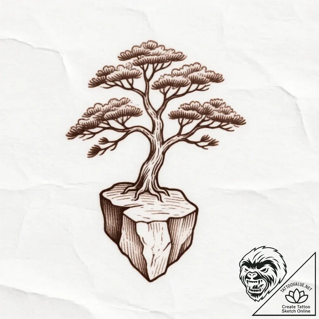 Tattoo sketch a tree growing out of rock, sym... - style Flux Inscriptions - tattoo sketch (20.11.2025 17:45)