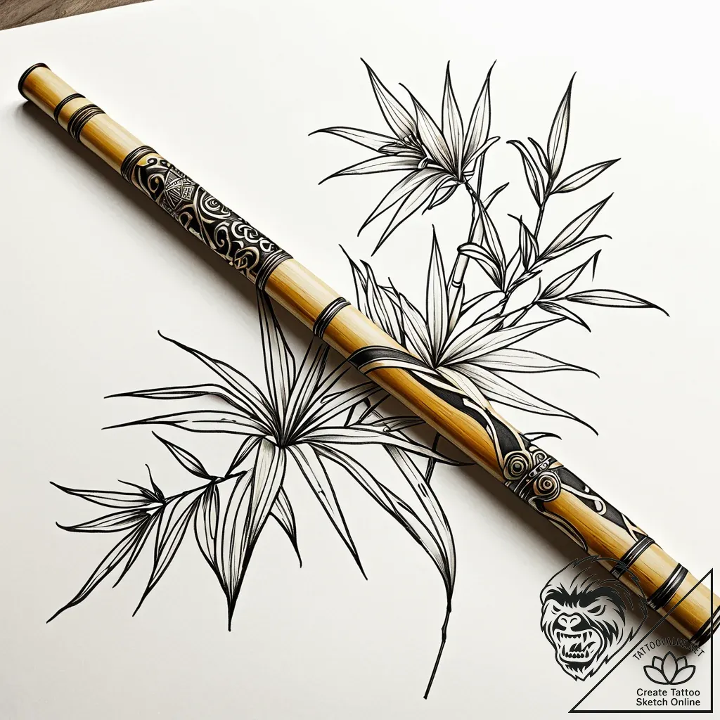 A detailed bamboo flute, musical,, ink illust... - style Jaeger Simple - tattoo sketch (20.11.2025 19:24)