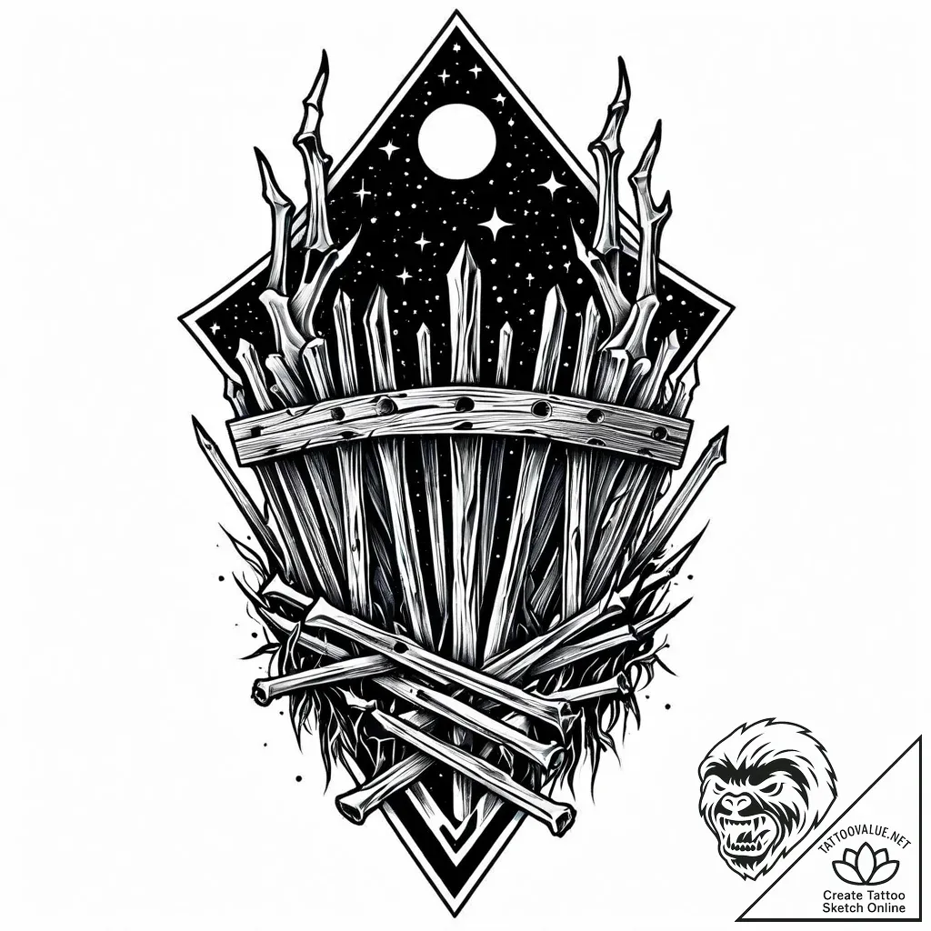 Palisade of bones beneath starlight, ink illu... - style Jaeger Mini - tattoo sketch (20.11.2025 19:45)