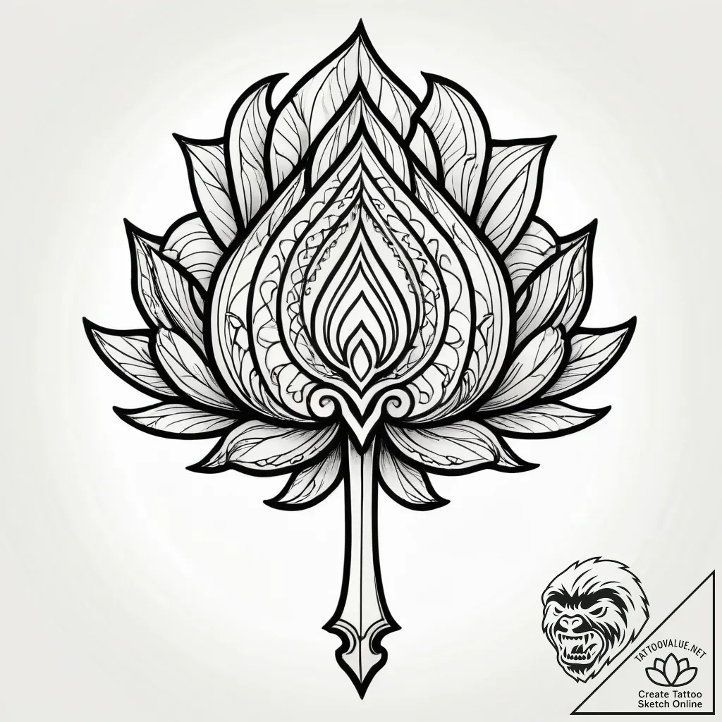 Hidden key beneath spectral bloom, tattoo fla... - style Jagger Old - tattoo sketch (20.11.2025 20:05)