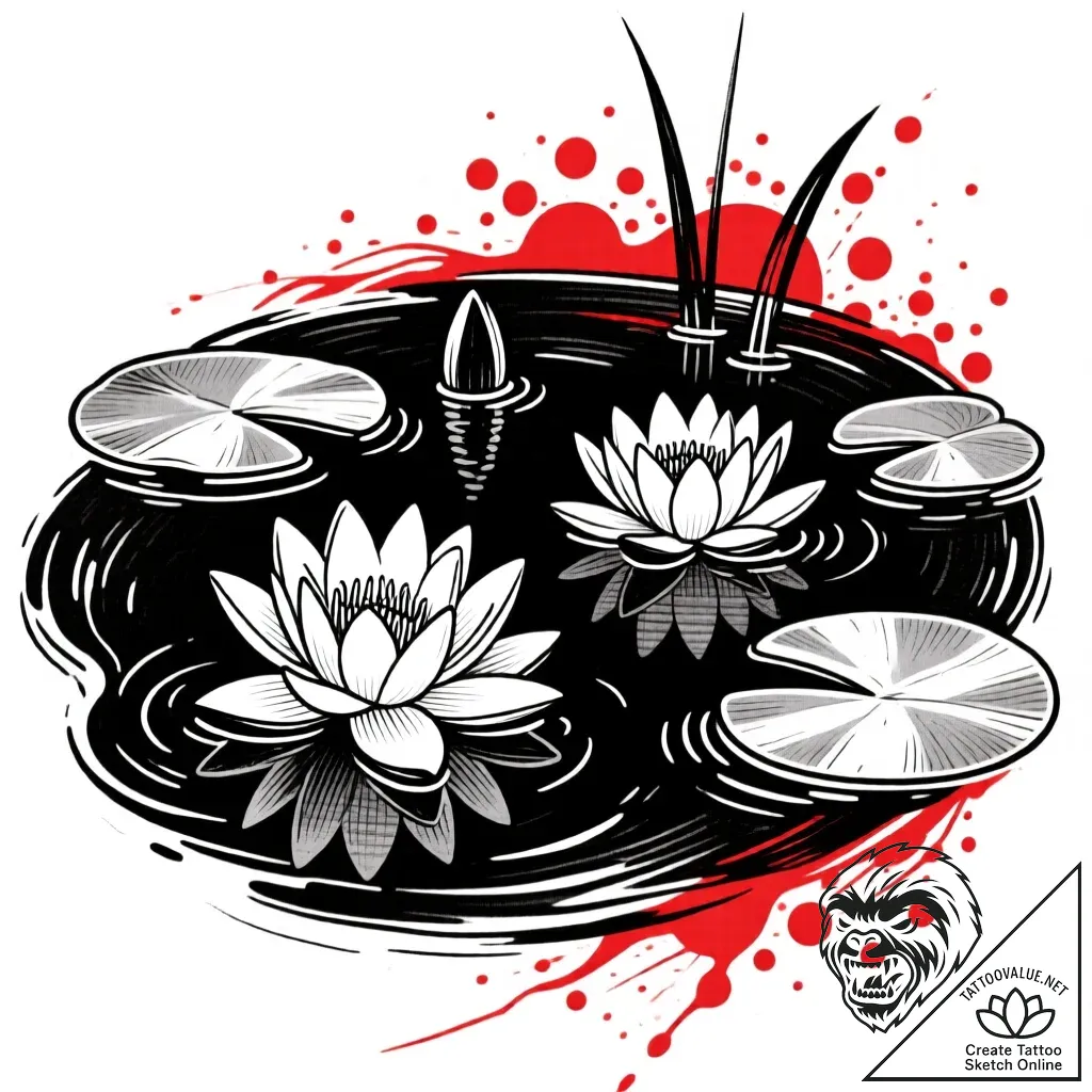 Tat tattoo sketch, peaceful lily pads floatin... - style Flux Inscriptions - tattoo sketch (20.11.2025 23:05)