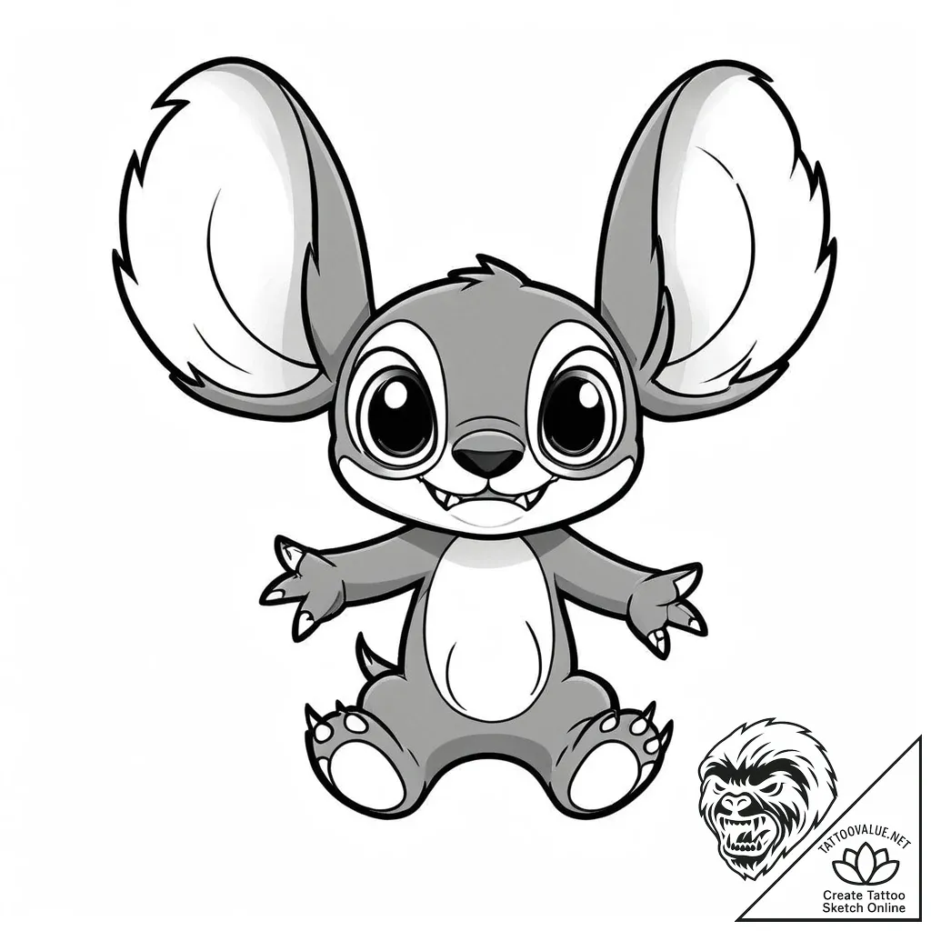 Tattoo sketch, stitch with large ears spread... - style Jaeger Mini - tattoo sketch (21.11.2025 02:24)