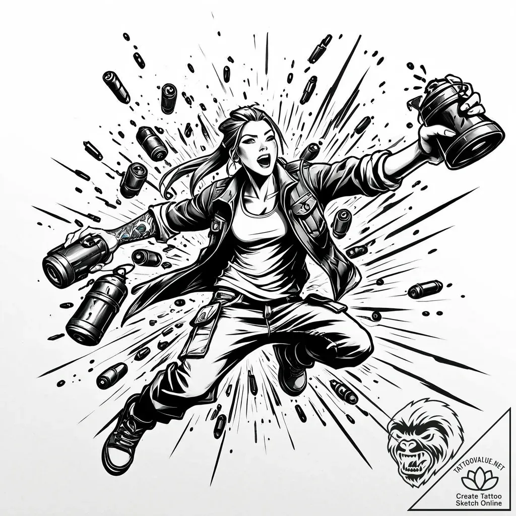 Tat tattoo sketch, jinx throwing grenades wit... - style Jaeger Mini - tattoo sketch (21.11.2025 03:45)