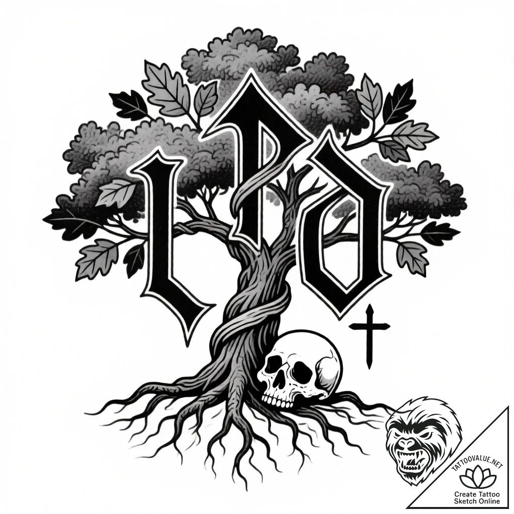 138. tattoo sketch: "ud" rune with elements o... - style Flux Inscriptions - tattoo sketch (21.11.2025 04:25)